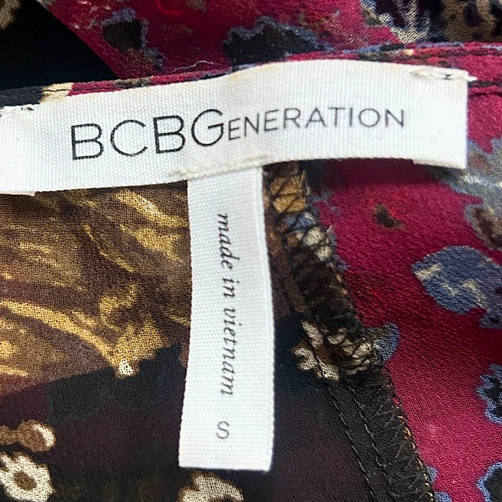 BCBGENERATION Sheer Patchwork Floral Bell Sleeve Wrap Top Whimsigoth Boho | Sz S - Picture 3 of 13
